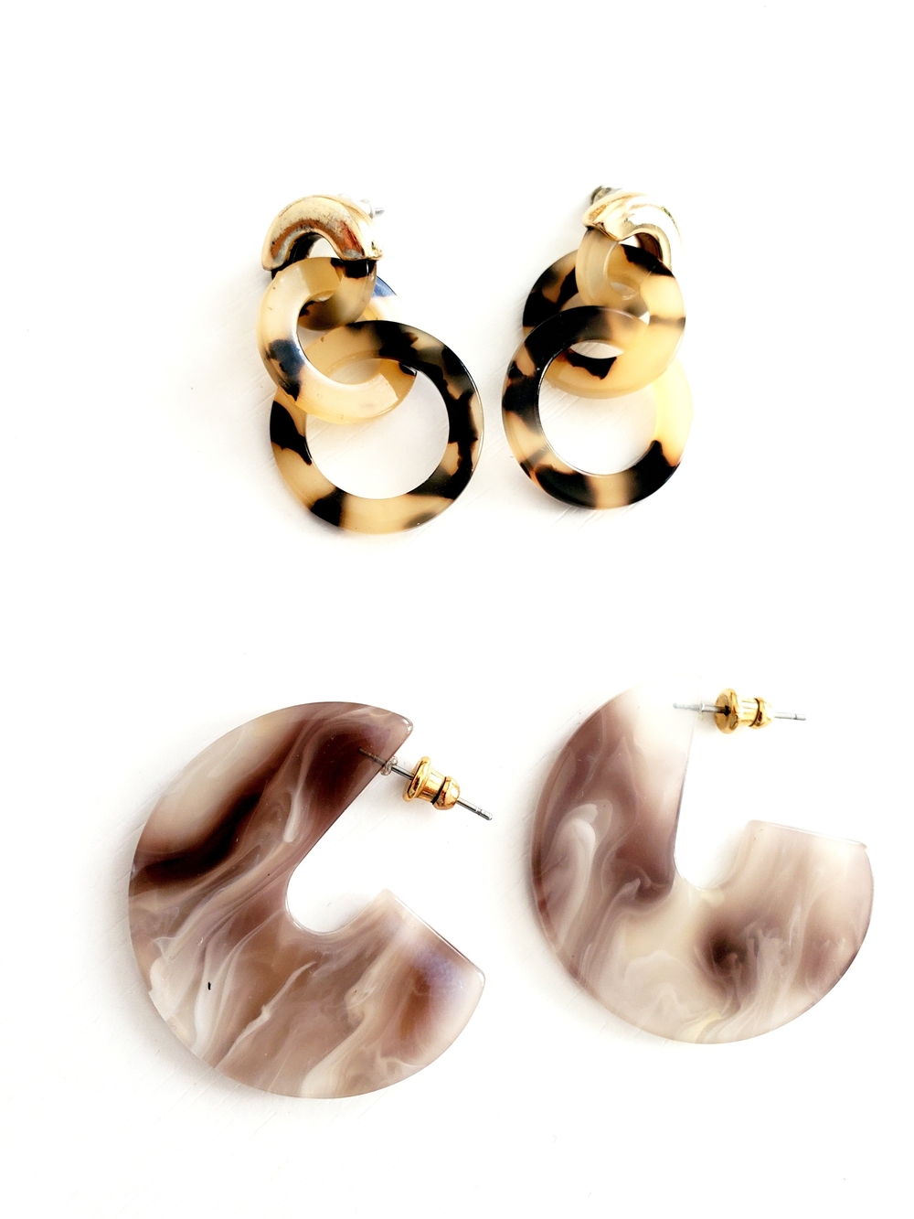 Tortoiseshell and Marble Resin Hoop Earring Set - Women Jewelry